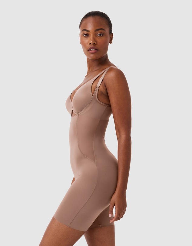 Spanx - SHAPING SATIN-Open-Bust Mid-thigh Bodysuit