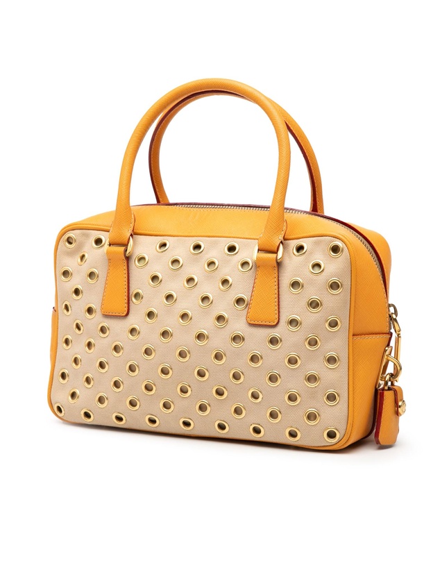 Pre-Loved by Azura Reborn - Pre-Loved Small Saffiano Trimmed Canvas Grommet Bauletto Bag