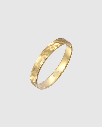 Kuzzoi - ICONIC EXCLUSIVE - Ring Band Basic Hammered in 375 Yellow Gold