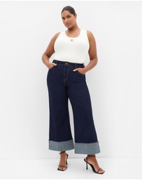 City Chic - Plus size Harley Fit Turn Up Wide Leg Crop Jean - dark wash