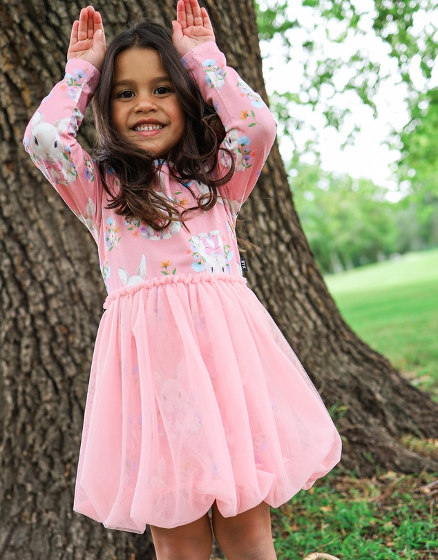 Rock Your Kid - Hunny Bunny Long Sleeve Bubble Dress in Peach