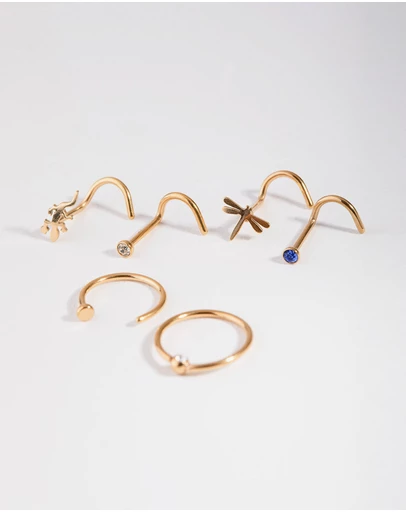 Lovisa - Surgical Steel Diamante Animal Nose Ring 6-Pack