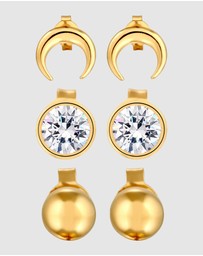 Elli Jewelry - Earrings Stud Set Crystal Crescent 925 Sterling Silver Gold-Plated