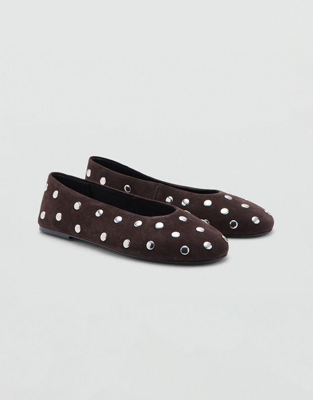 M.N.G - Suede Studded Ballet Flats