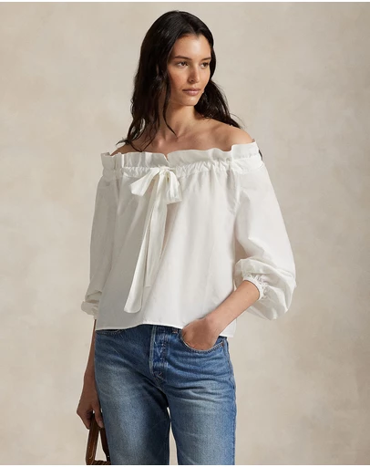 Polo Ralph Lauren - Off-The-Shoulder Cotton-Silk Blouse