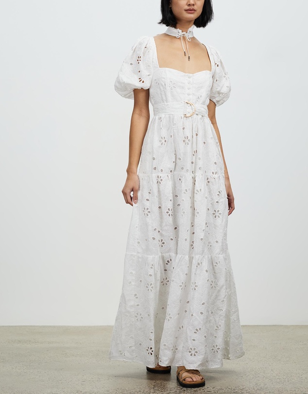 Tiered Puff Sleeve Long Broderie Dress by Asilio Online | THE ICONIC |  Australia