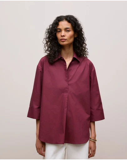 Trenery - Cotton Poplin Half Sleeve Shirt in Auburn