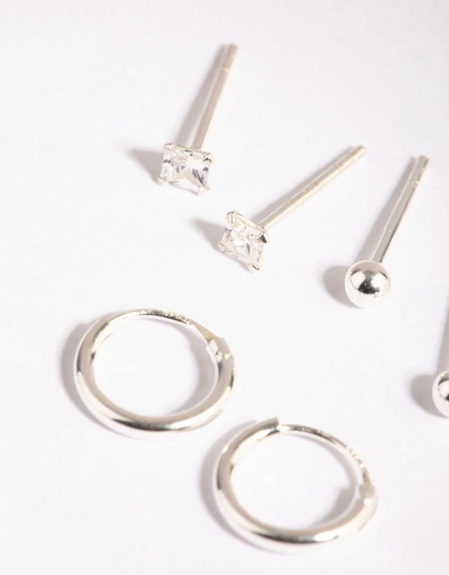 Lovisa - Sterling Silver Diamante Stud & Hoop Earring Pack