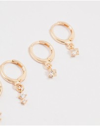Lovisa - Gold Dainty & Round Cubic Zirconia Hoop Earrings 3-Pack