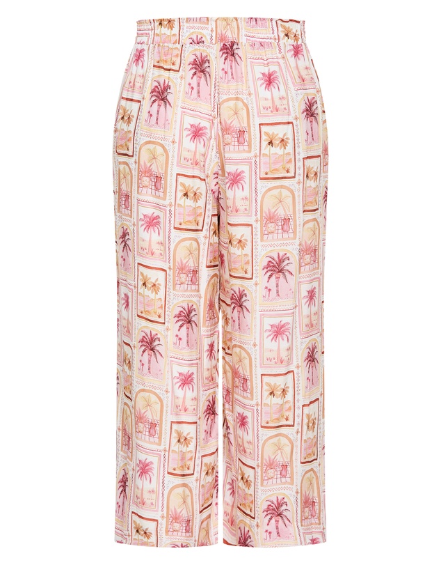 City Chic - Plus size Postcard Soiree Print Wide Leg Pant - sand