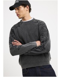 Black Noise White Rain - Scrawl Waffle Knit Jumper