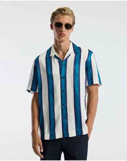 Calibre - Ombre Stripe Short Sleeved Shirt Pacific