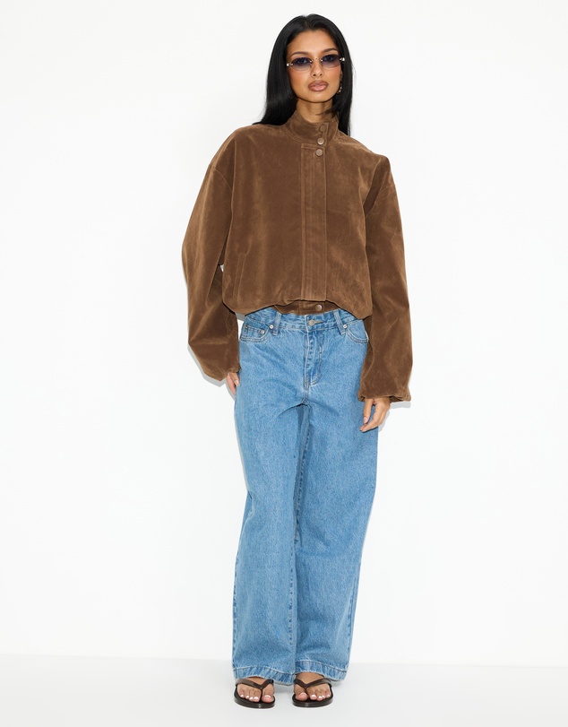 Dazie - Kyla Funnel Suede Look Bomber Jacket