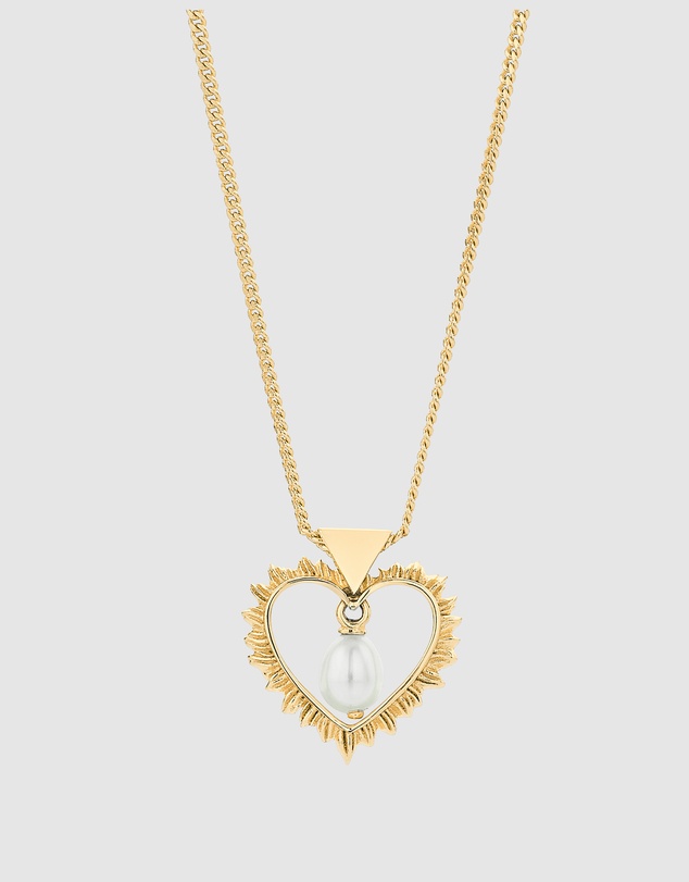 Karen Walker - Flaming Heart Pearl Drop Necklace 45cm