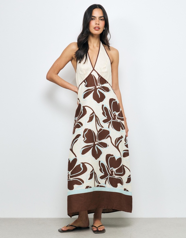 AERE - Nela Halter Linen Midi Dress