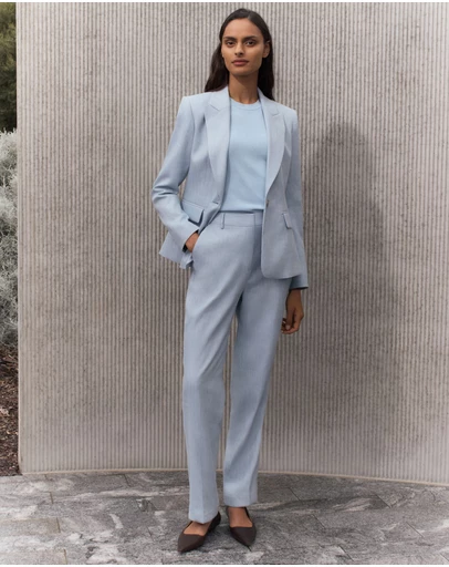 Trenery - Linen Cotton Yarn Dyed Herringbone Pant in Pale Blue