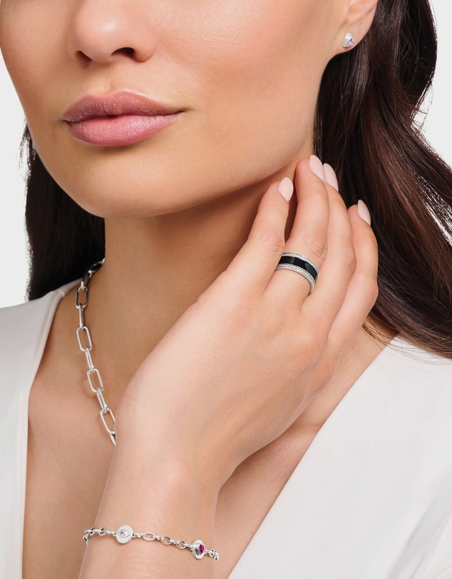 THOMAS SABO - Silver Band Ring with Black Cold Enamel and Zirconia