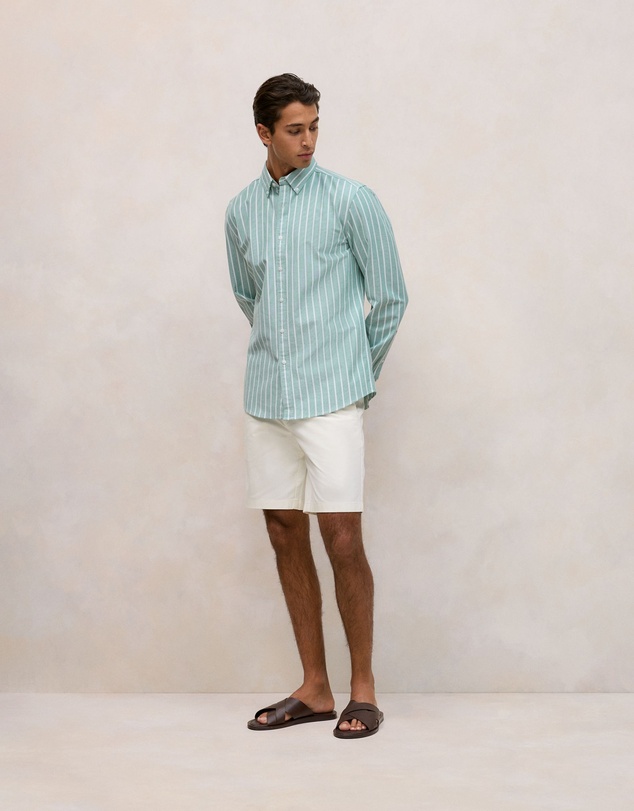 Trenery - Regular Fit Yarn Dyed Stripe Oxford Shirt in Deep Green