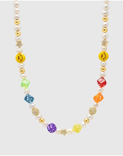 Nialaya Jewellery - Men's Pair of Dice Pearl Choker