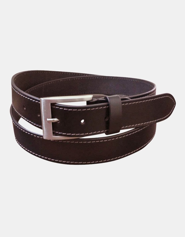Jacaru - Jacaru 6015 Stitched Leather Belt Brown 35mm