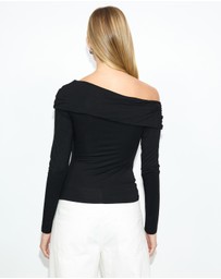 Dazie - Into The Night One Shoulder Jersey Long Sleeve Top