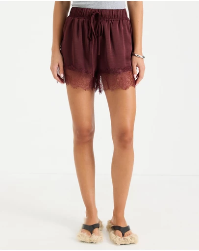 Calli - Lucy Satin Lace Hem Shorts