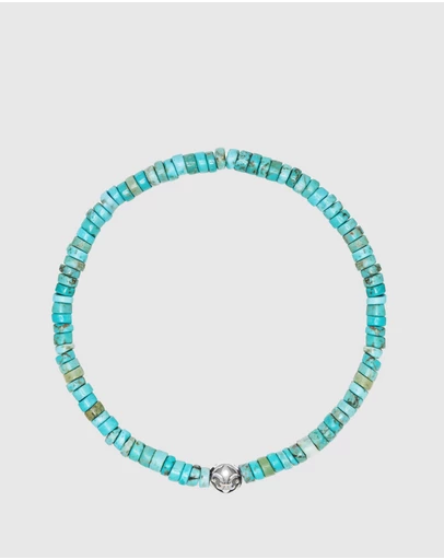 Nialaya Jewellery - Men's Wristband with Turquoise Heishi Beads