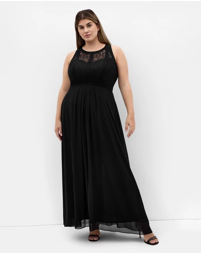 City Chic - Plus size Lace Panelled Bodice Maxi Dress - black