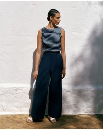 Trenery - Cotton Blend Tailored Wide Leg Pant in Night Sky