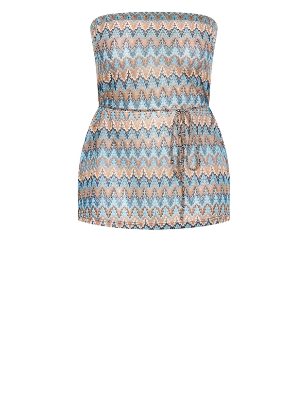 City Chic - Plus size Breeze Print Strapless Top - blue multi