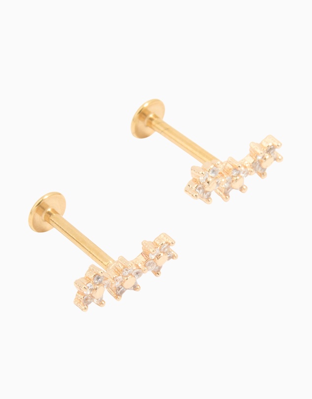 Lovisa - Gold Plated Surgical Steel Cubic Zirconia Flower Trio Flat Back Earrings