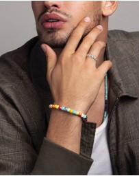 Nialaya Jewellery - Men's Beaded Bracelet with Multicolored Glass and Silver
