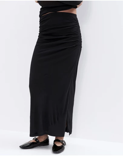 UNISON - Ruched Mesh Maxi Skirt