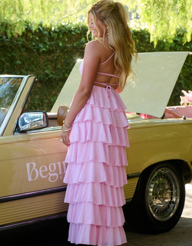 Beginning Boutique - Georgie Pink Ruffle Maxi Dress