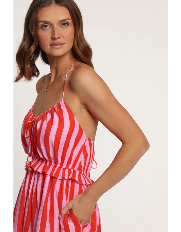Petal & Pup - Janara Tie Strap Playsuit - Pink/Red Stripe