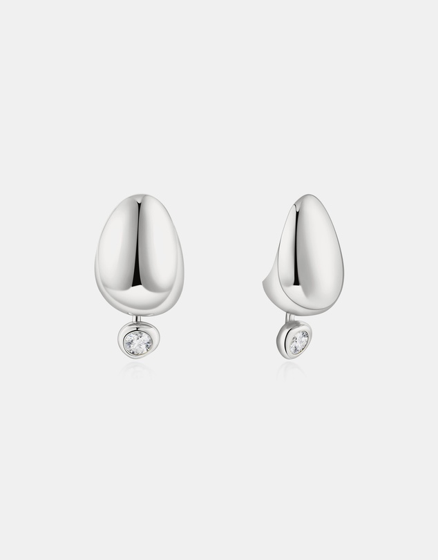 Ania Haie - Silver Organic Dome Pebble with Bezel Dangle Stud Earrings