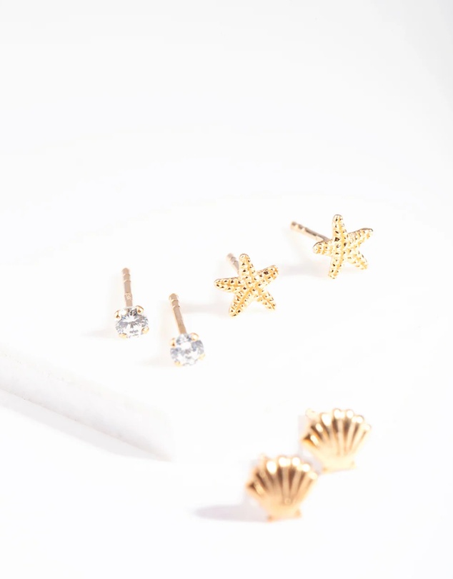 Lovisa - Gold Plated Sterling Silver Seaside Stud Earring Pack