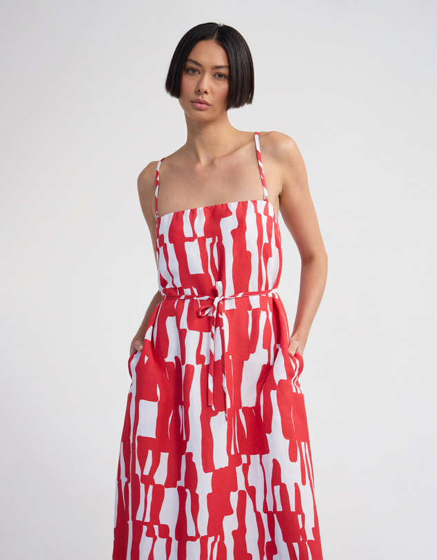 Oxford - Cara Strapless Linen Printed Dress