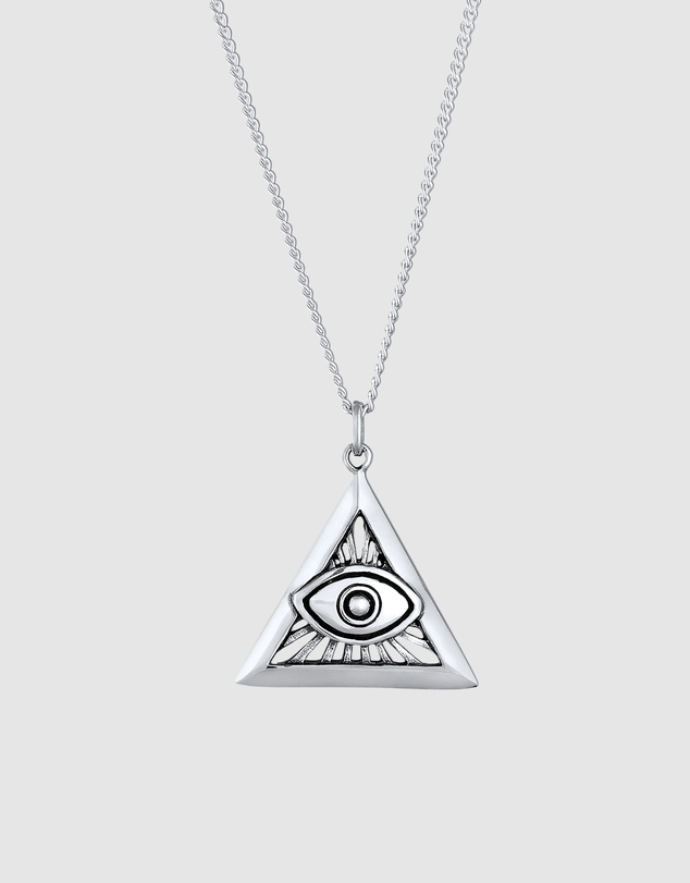 Kuzzoi - ICONIC EXCLUSIVE - Long Necklace with Evil Eye Pendant in Oxidised 925 Sterling Silver