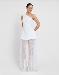 Six Stories - One Shoulder Satin Dress with Lace Skirt