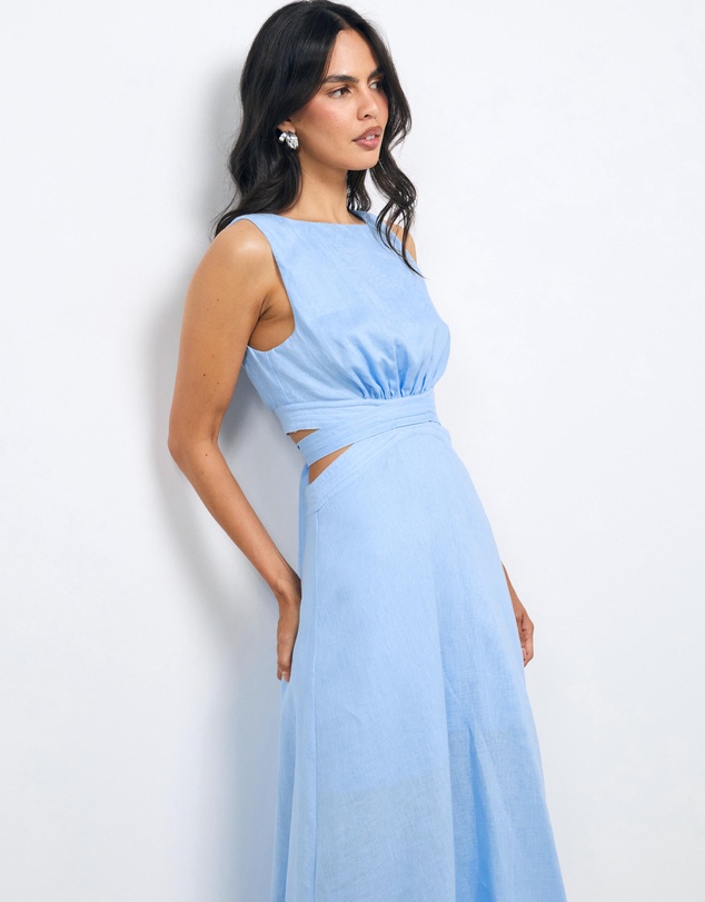AERE - Zia Contrast Stitch Linen Midi Dress