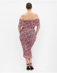 City Chic - Plus Size Dana Mesh Ditsy Print Dress - pink