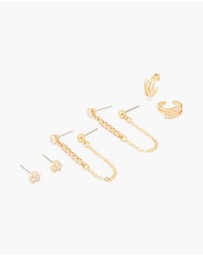 Lovisa - Gold Plated Brass Cubic Zirconia Chain Earrings & Ear Cuffs 3-Pack