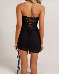 Heiress Beverly Hills - Chiffon Mesh Corset Flower Drape Mini Dress