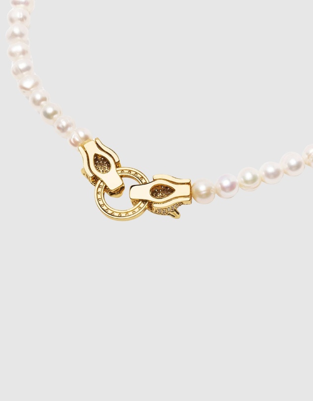 Nialaya Jewellery - Pearl Choker with Double Panther Head in Gold