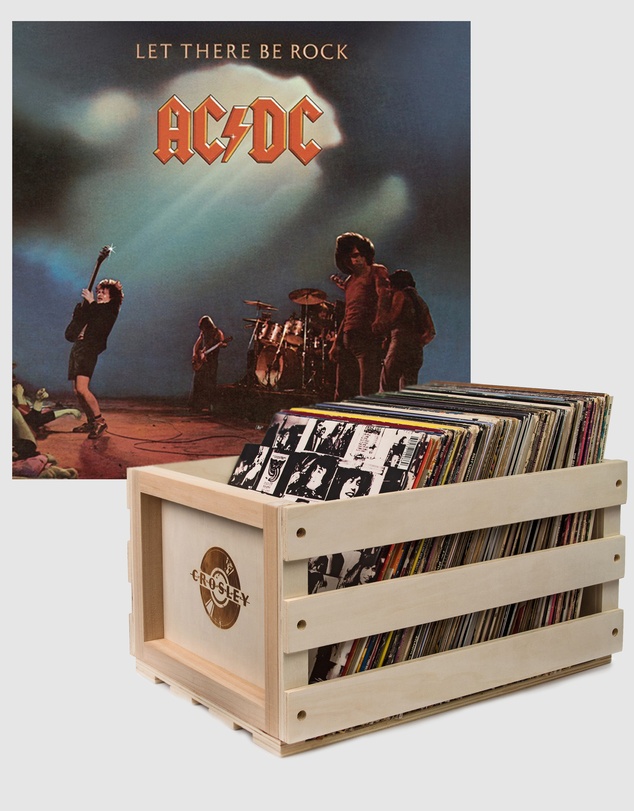 Sony Music - Crosley Record Storage Crate AC/DC Let there Be Rock Vinyl Album Bundle