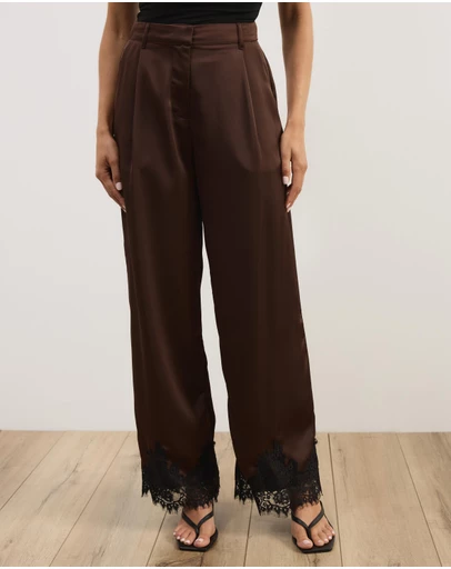 Atmos&Here - Leoni Asymmetric Lace Satin Pants