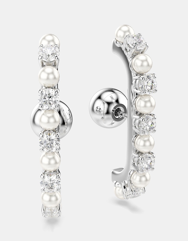 Swarovski - Matrix Ear Cuff, Set (3), Crystal Pearl, Round Cut, White, Rhodium-Plated