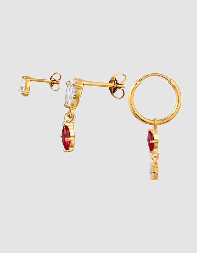 Elli Jewelry - Ruby Earring Set in Gold-Plated 925 Silver