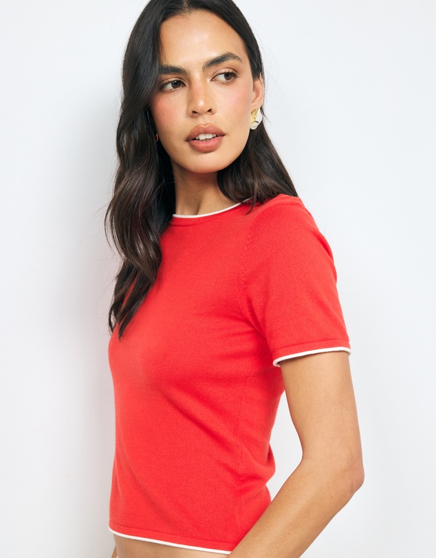 AERE - Ayla Contrast Organic Cotton Knit Top